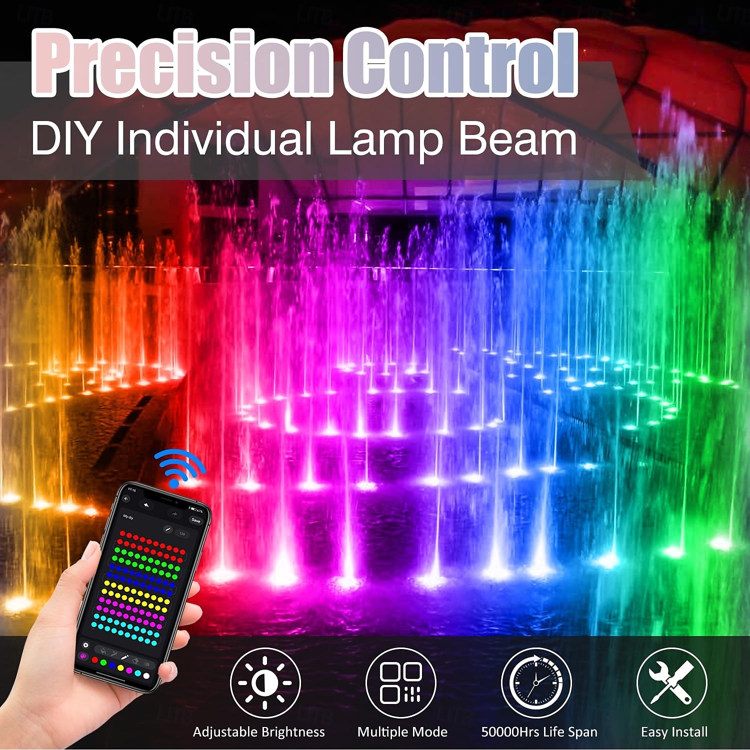 2025年 1個 6ヘッド RGB 水中ライト - リモート & Bluetooth アプリ制御 LED プールライト、RGB カラー変更、IP68 防水、プール、水槽、噴水用、米国プラグ  コレクション – $97.99 –P7