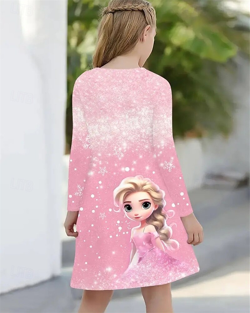 Tyttöjen 3D Kuvitettu Piirretty Lumihiutale Mekko Pitkähihainen Kesä Kevät Loma Päivittäin Pyhäpäivä Prinsessa Kaunis Makea Lapset 4-12 vuotta Rento mekko A linjainen mekko Polvipituinen Normaali 2025 - $16.99 –P4