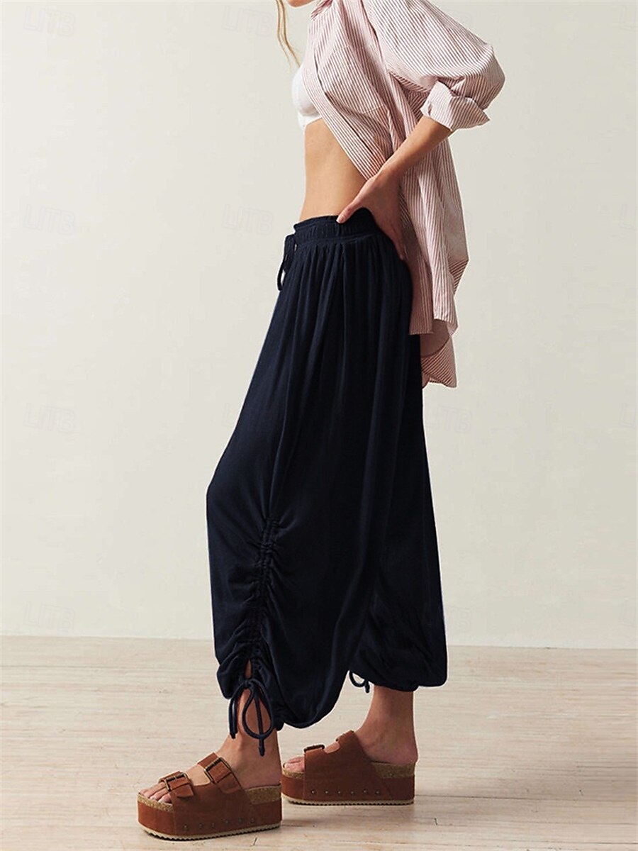 Women's Slacks Bloomers Fashion Streetwear Full Length Medium Waist Plain Drawstring Comfort Outdoor Stretchy Vacation Street Daily Black Army Green Rose Red Spring Fall Loose Fit 2025 - $27.99 –P7