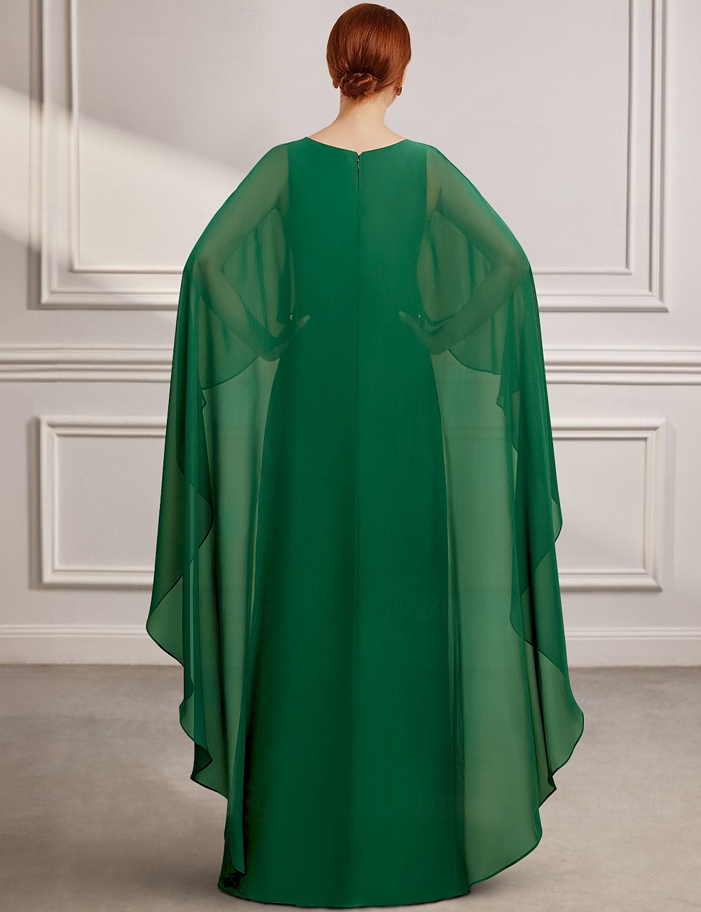 Abito A-Line per la madre della sposa Elegante Vintage Semplice Collo a Gioiello Lunghezza Filo Chiffon Maniche a Tre Quarti con Volant 2025 del 2025 a $174.99 –P3