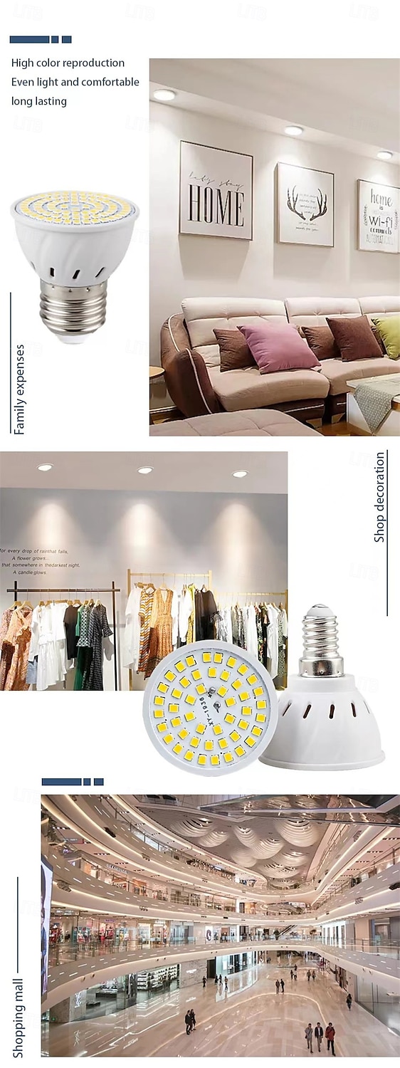 2025年 10個gu10 LEDスポットライト電球 - AC 220V、2835 SMD LEDランプ、48/60/80 LED、家庭やオフィス用の省エネ屋内照明  コレクション – $25.99 –P5