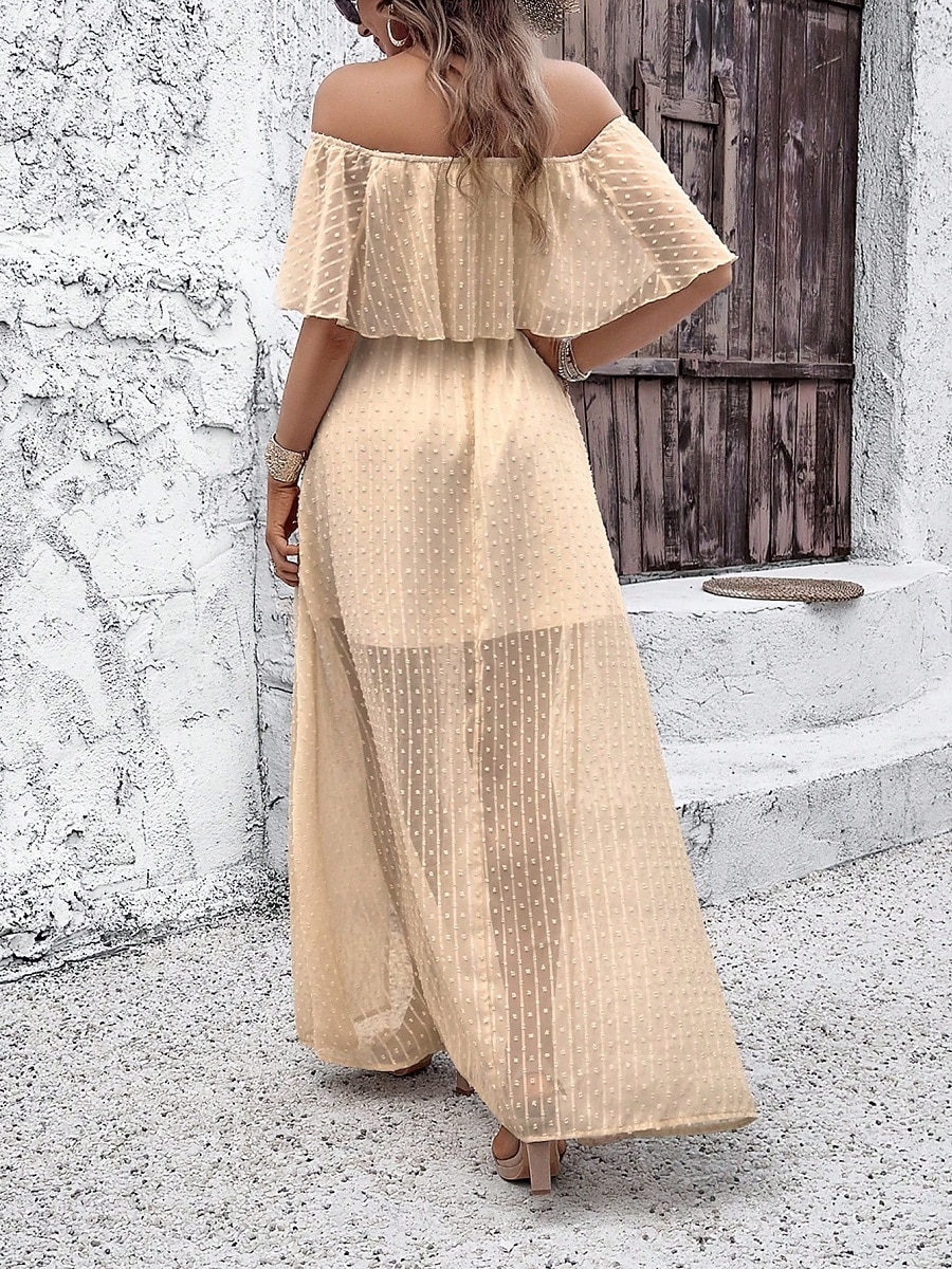 Women's Casual Dress Maxi Dress Ruffle Casual Off Shoulder Long Sleeve Pink  Green Apricot Color 2026 - AU $70.59