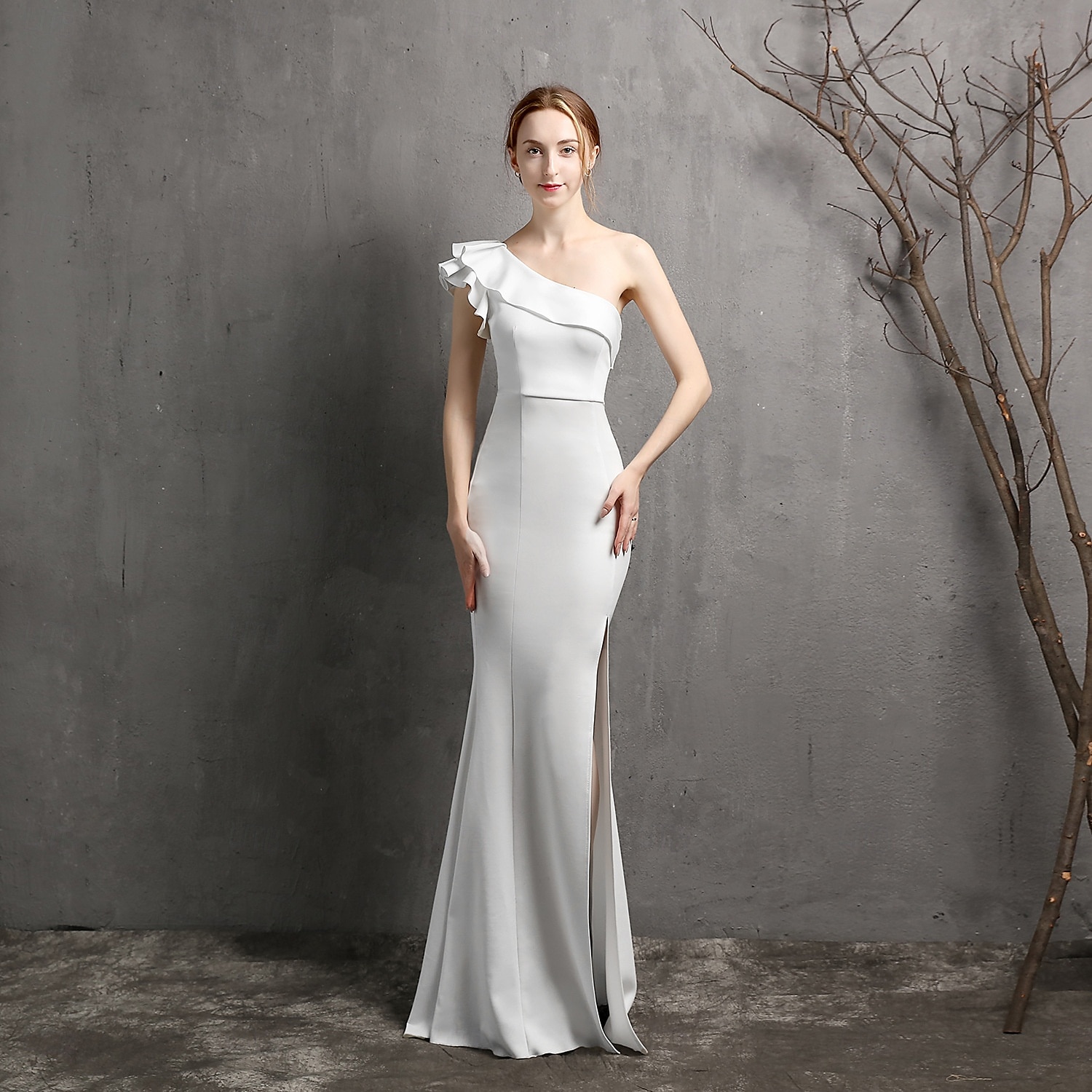 Mermaid / Trumpet Evening Gown Elegant Dress Formal Wedding Floor Length Sleeveless One Shoulder Stretch Crepe with Pearls Ruffles 2025 2025 - $104.99 –P1