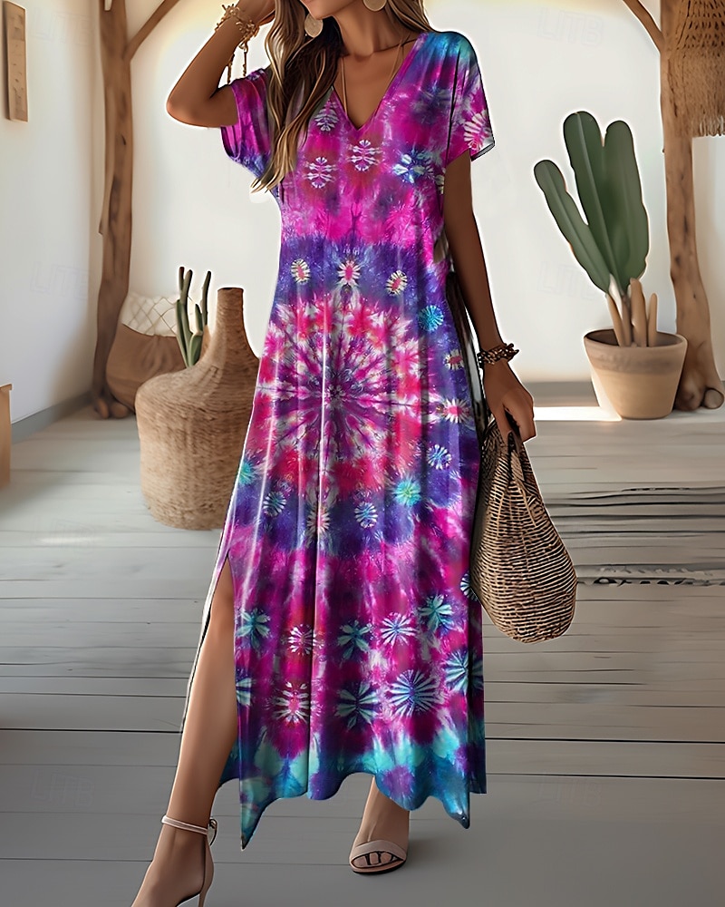 Damen Maxikleid Lässiges Kleid Strandkleid Shift Kleid Stilvoll Lässig Drop Shoulder Urlaub Täglich Reguläre Passform Floral Kurze Ärmel V-Ausschnitt Lila Frühling Herbst 2025 - $28.99 –P3