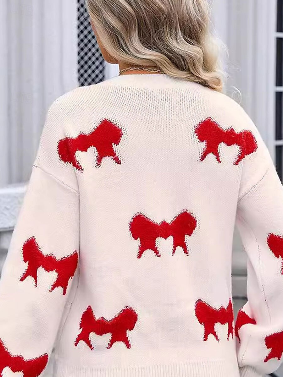 pull rose de la Saint-Valentin pour femme pull élégant bloc de couleurs col rond tricoté à manches longues hauts réguliers tricot mode streetwear extérieur quotidien week-end rose rouge automne hiver de 2025 ? $59.99 –P7
