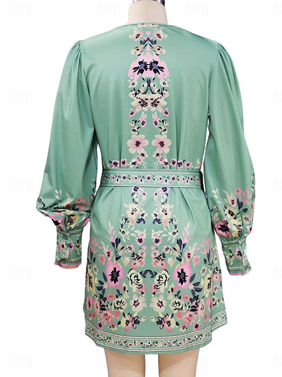Mulheres Minivestido Vestido casual Vestidos Boho Chic Vestido Boho Elegante Boêmia Estilo bonito Férias Diário Praia Ajuste Largo Gráfico Manga Longa Decote V Verde Claro Azul Céu Roxo Primavera de 2025 por $41.99 –P7