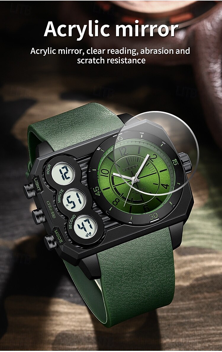 SANDA Мужчины электронные часы На открытом воздухе Мода Повседневные часы Наручные часы Светящийся будильник С тремя часовыми поясами Календарь ТПУ Часы 2026 - $26.99 –P14