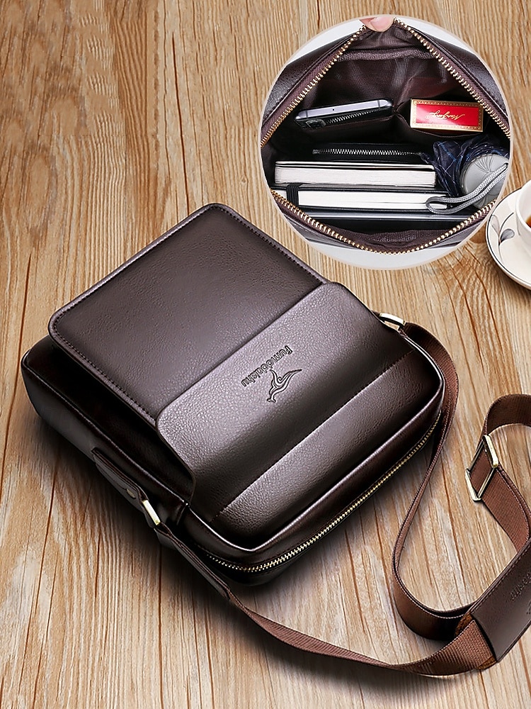 pánská hnědá černá crossbody kabelka z umělé kůže s nastavitelným ramenním popruhem - stylová a praktická taška přes rameno, messenger taška do práce, na cesty i každodenní nošení 2025 - $32.99 –P4