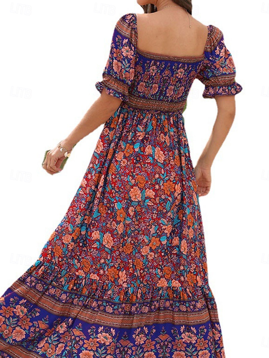Női Maxiruha hétköznapi ruha Boho elegáns ruhák Boho ruha Csehország aranyos stílus Stílusos Vakáció Napi Tengerpart Laza öltözet Grafika Rövid ujjú Aszimmetrikus Rubin Medence Lóhere Nyár Tavasz Ősz 2025 - $41.99 –P5