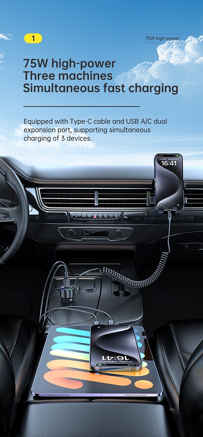 2 Usb A/C Port 1 Type C Cable Car Charger 45W Type C Fast Charging And Usb Car Charger 2025 - $31.99 –P3