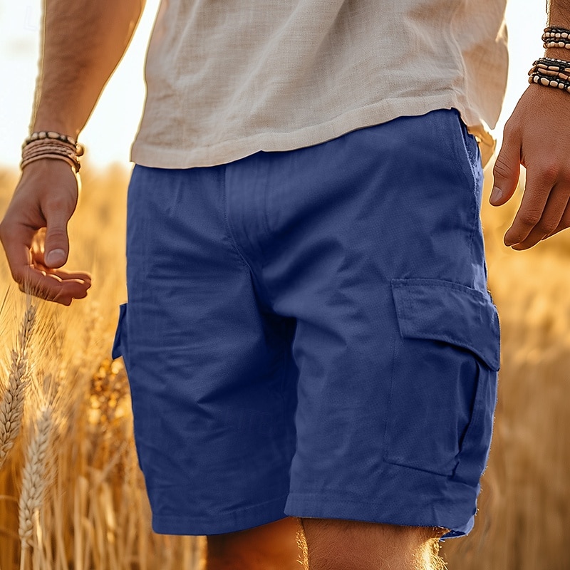 Per uomo Pantaloncini modello cargo Pantaloncini Pantaloncini di lino Pantaloncini estivi Pantaloncini da spiaggia Bottoni Multi tasca Gamba dritta Liscio Comfort Traspirante Breve Informale del 2025 a $22.99 –P4