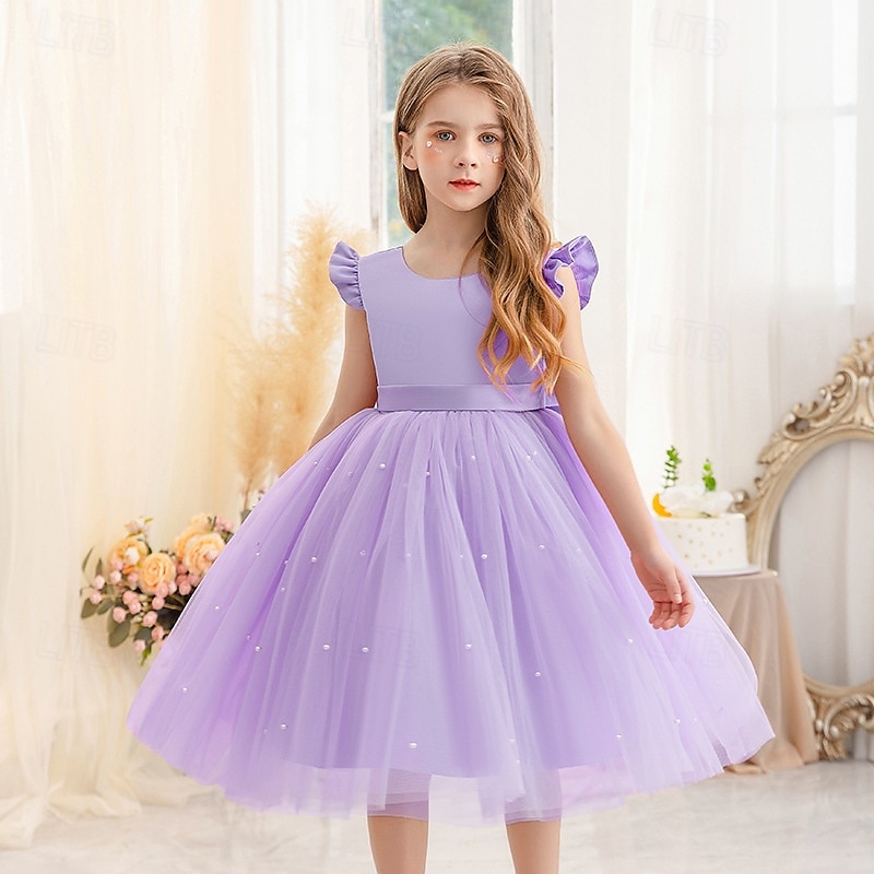 Bloemenmeisjesjurk kinderen Voor meisjes Prinses jurk Prestatie Bruiloft Feest Elegant Mooi Netstof Effen Kleur Mouwloos Strakke ronde hals Lichtgeel Licht Roze 4 jaar + 2025 - $30.99 –P10