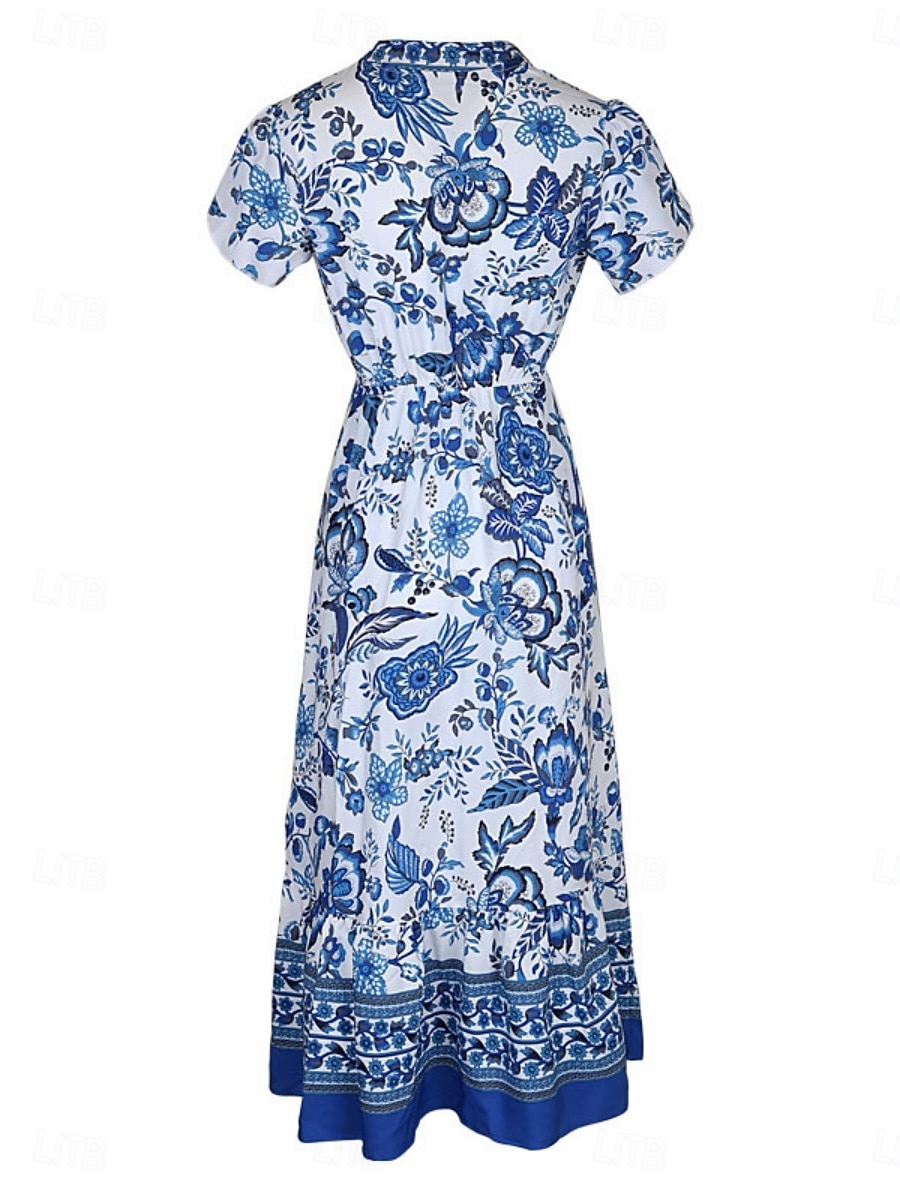 Damen Maxidress Casual kleid Schaukelkleid A Linie Kleid Boho-Kleid Brautkleider schlicht Täglich Regular Fit Blumen Halbe Ärmel V Ausschnitt Blau Sommer Frühling 2025 - $35.99 –P4