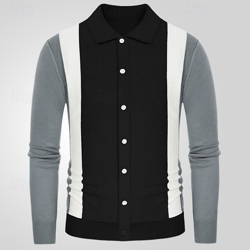 Herren Polos mit Knöpfen Golfhemd Casual Sport Kargen Langarm Modisch Basic Farbblock Patchwork Knopf Frühling Herbst Schwarz Blau Polos mit Knöpfen 2025 - $28.99 –P8