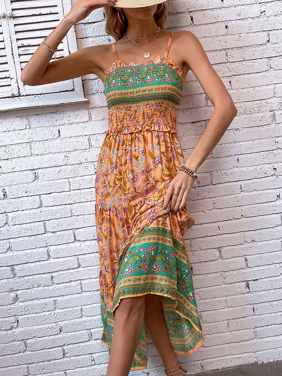 Dámské Maxi šaty Volnočasové šaty Boho Chic šaty Boho šaty Čechy stylové Na běžné nošení Dovolená Denní Plážové Volný Grafika Bez rukávů Do V Oranžová Léto Jaro 2025 - $46.99 –P6
