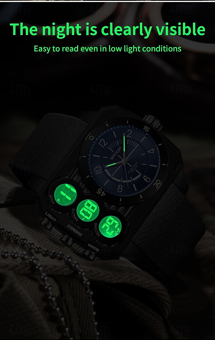 SANDA Мужчины электронные часы На открытом воздухе Мода Повседневные часы Наручные часы Светящийся будильник С тремя часовыми поясами Календарь ТПУ Часы 2026 - $26.99 –P7