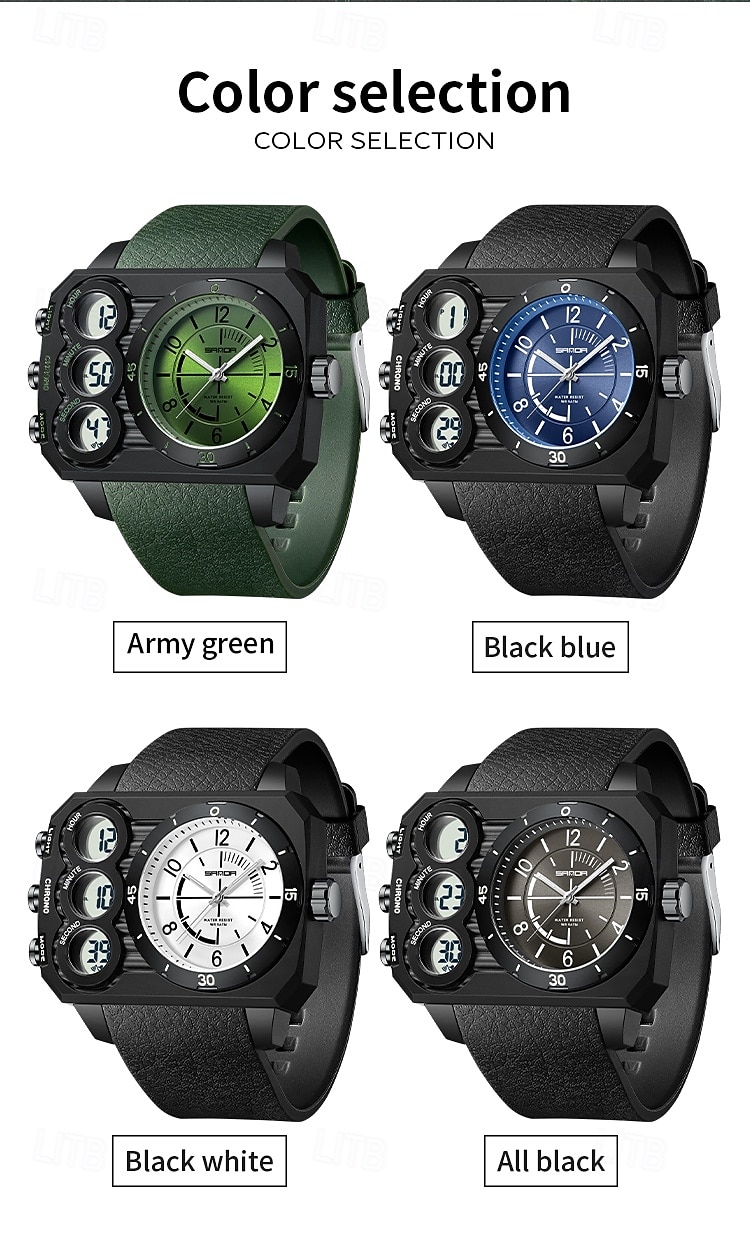 SANDA Мужчины электронные часы На открытом воздухе Мода Повседневные часы Наручные часы Светящийся будильник С тремя часовыми поясами Календарь ТПУ Часы 2026 - $26.99 –P9