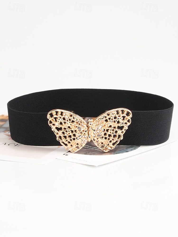 ceinture élastique bleu marine pour femme avec boucle papillon dorée | parfaite pour les robes et les jupes de 2025 ? $11.99 –P7
