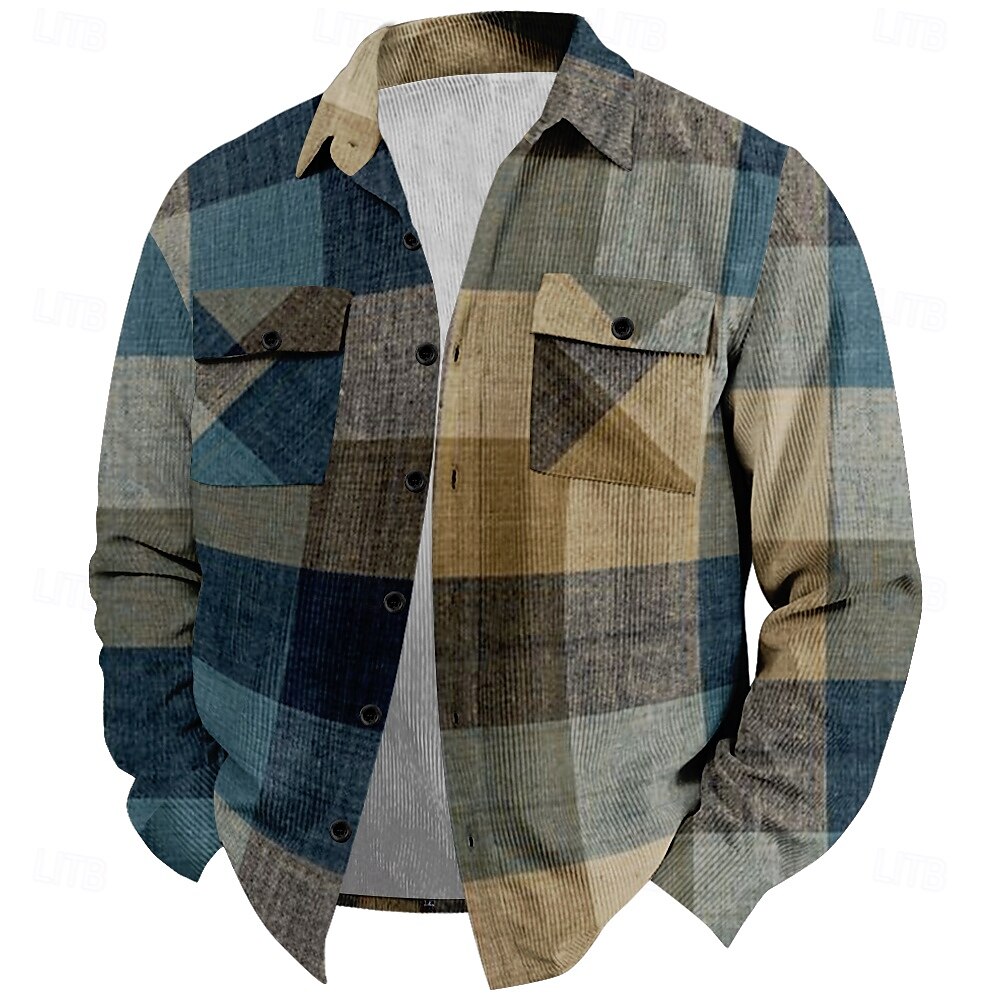 Per uomo Fantasia geometrica Giacca da camicia Sovracamicia Manica lunga Informale Casual Informale Autunno Inverno Collo ripiegabile Abbottonare Blu del 2025 a $37.99 –P1