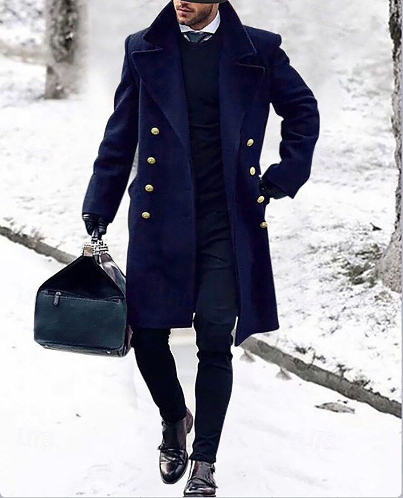 Herren Mantel Trenchcoat Urlaub Täglich Herbst Winter Polyester warm Oberbekleidung Bekleidung Modisch Klassisch Glatt Tasche Kargen Doppelreihiger Verschluss 2025 - $55.99 –P2