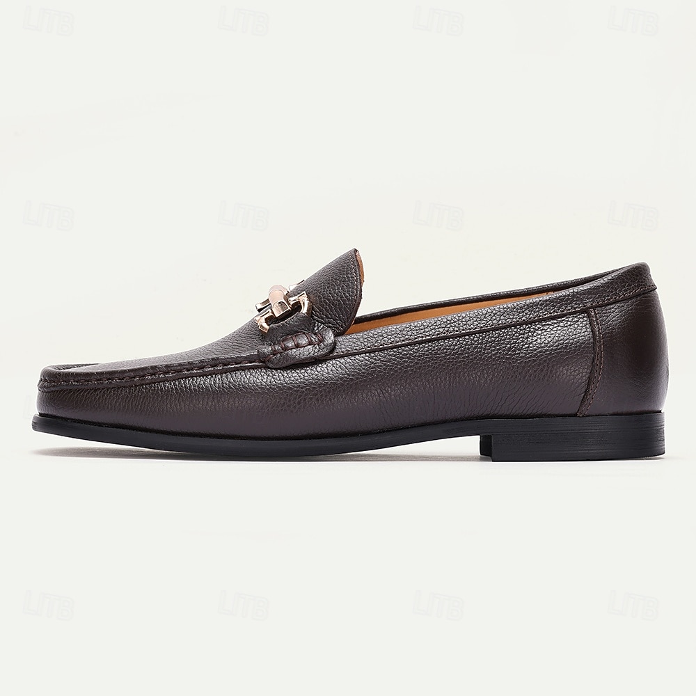 Loafers i premiumkoskinn för män med accent av guldspänne, klassiska formell slip-on skor för affärer, arbete och vardagliga tillfällen 2025 - $94.99 –P2