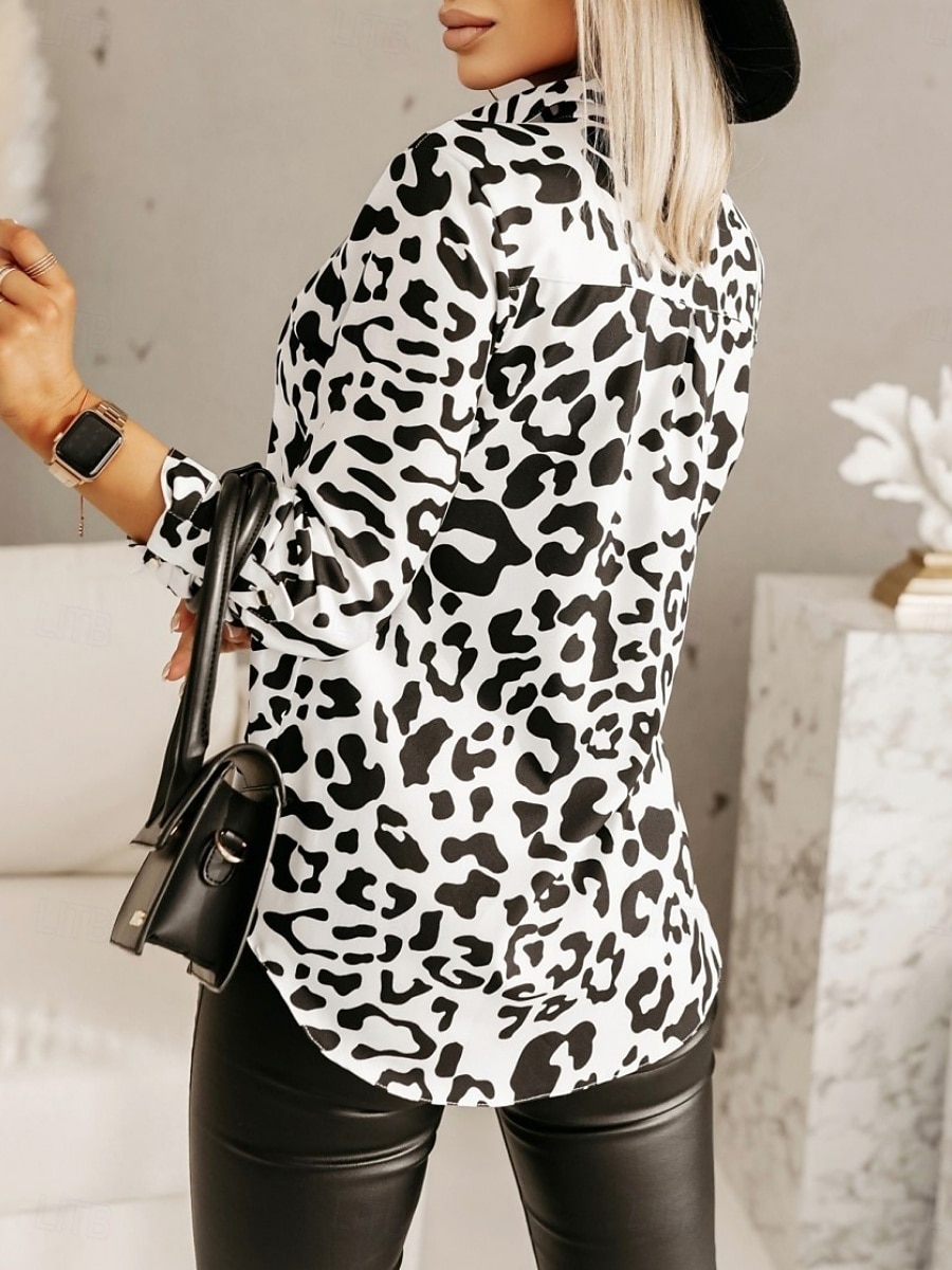 Dames Overhemd Blouse Bloemig Grafisch Basic Casual Lange mouw Overhemdkraag Normale tops Dagelijks Knop Afdrukken Zwart Wit Blozend Roze Herfst Winter 2025 - $26.99 –P2