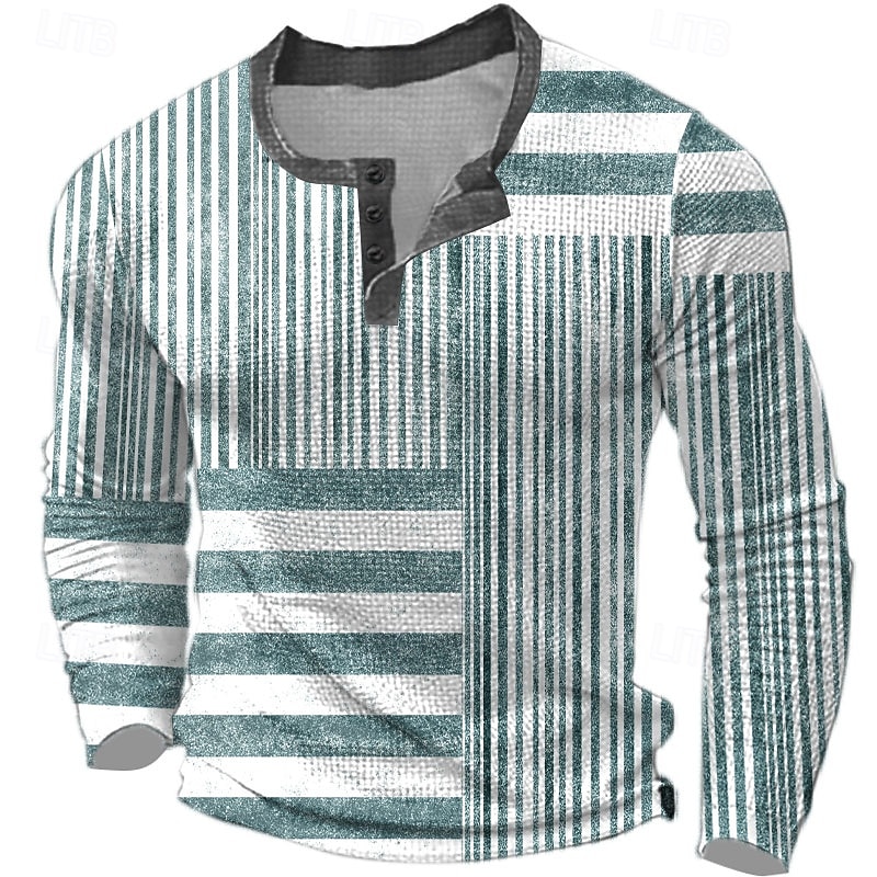 Férfi Grafika Mértani Színes Gofri Henley ing Alkalmi stílus Hosszú ujj Divat Dizájn Alap Napi Szabadtéri Tavasz & Ősz Kék Piros Zöld Szürke Henley Henley póló 2026 - $23.99 –P6