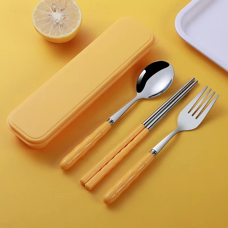 Ensemble d'ustensiles de camping 3 en 1 en acier inoxydable avec couvercle en plastique réutilisable, ensemble de cuillères, fourchettes et baguettes portables pour pique-nique en camping de 2025 ? $6.99 –P6