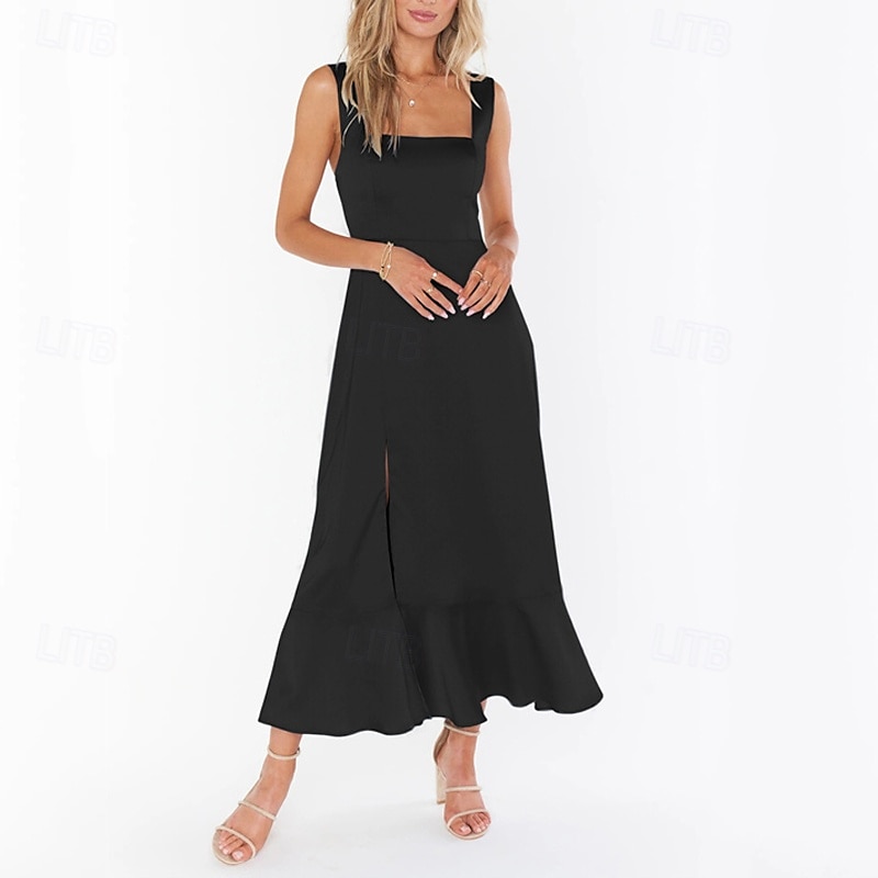 Dámské Dlouhé šaty Maxi šaty Šaty na promoci Áčkové šaty Letní šaty Cami šaty Elegantní stylové Dovolená Denní Rande Běžný Bez vzoru Bez rukávů Hranatý Černá Bílá Světle zelená Světlá růžová Léto 2025 - $36.99 –P7