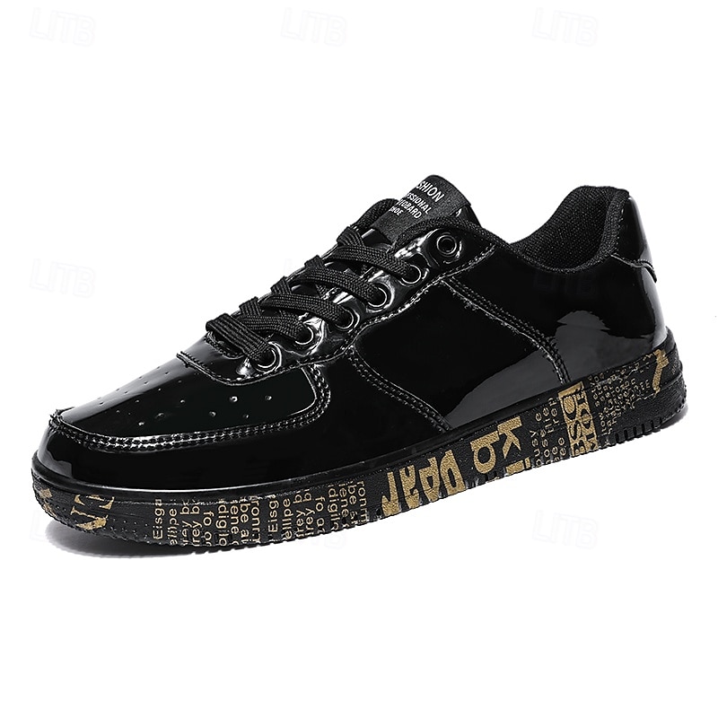 herrsneakers i guldmetallic med tryckt sula - snygga vardagsskor för fester, streetwear och dans 2025 - $34.99 –P1