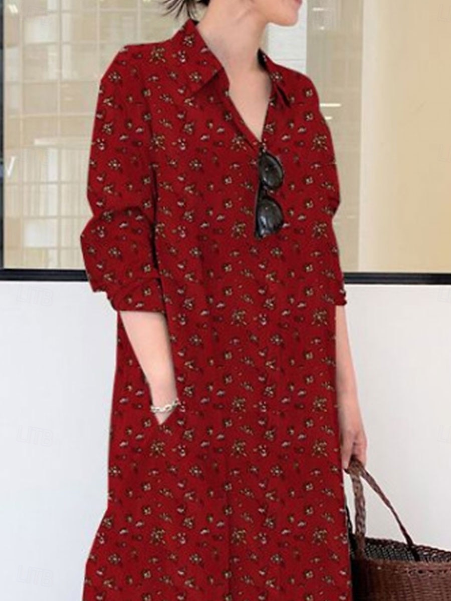 Damen Maxikleid Baumwoll-Leinen-Kleider Hemdblusenkleid Elegant Vintage Stilvoll Urlaub Party Täglich Lässiger Schnitt Grafik Langarm Hemdkragen Wein Königliches Blau Grün Frühling Herbst Winter 2025 - $32.99 –P4