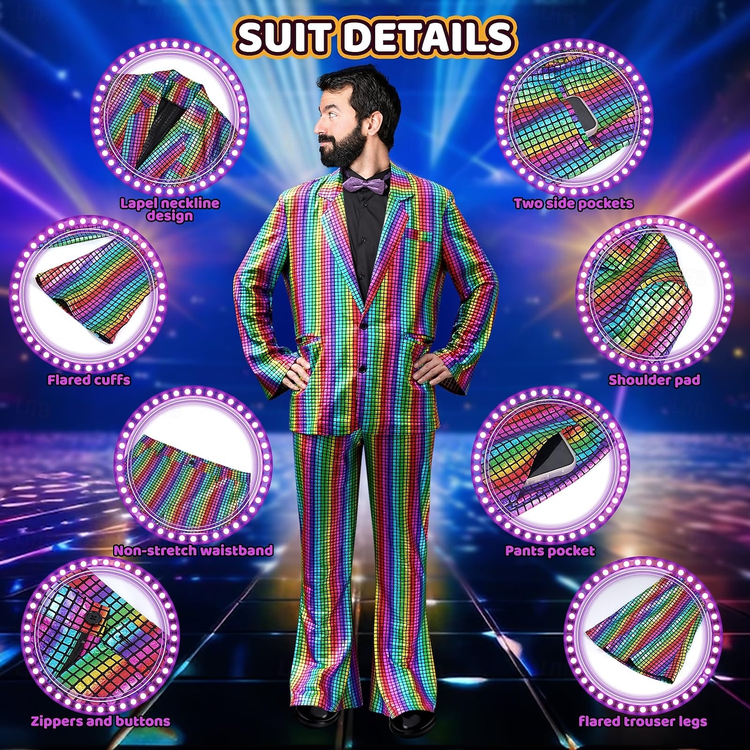disco 1980erne Bukser Drakter Dresser & Blazere Disk Paljetter Herre Karnevalskostyme Maskerade Ytelse Fest Klubb Voksne Frakk Bukser Alle årstider 2025 - $57.99 –P2