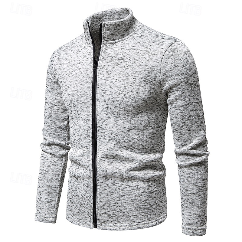 Men's Lightweight Jacket Summer Jacket Casual Jacket Vacation Daily Warm Pocket Fall & Winter Plain Fashion Classic Stand Collar Regular Black White Light Grey Dark Gray Jacket 2025 - $31.99 –P14