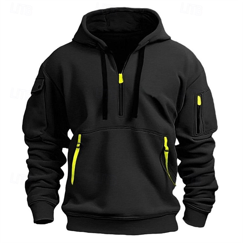 Voor heren Trui met capuchon Hoodie met kwartrits Zwart Marineblauw Khaki Lichtgrijs Capuchon Effen Zak Sport & Outdoor Dagelijks Feestdagen Streetwear Basic Casual Lente & Herfst Kleding Hoodies 2025 - $27.99 –P9