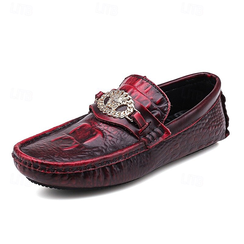 pánské mokasíny z umělé kůže s krokodýlím vzorem – luxusní slip-on společenské boty s kovovým dekorem lva pro formální i neformální příležitosti 2025 - $46.99 –P5