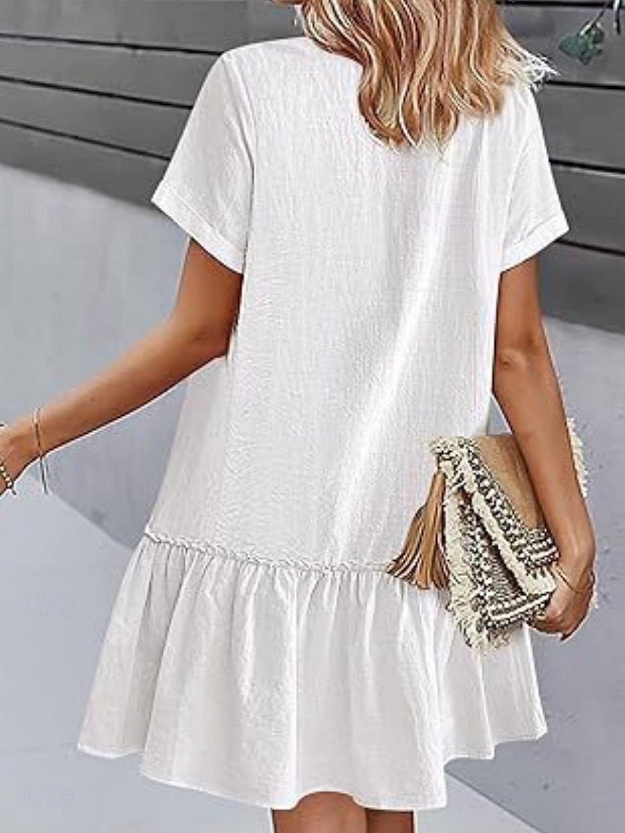Femmes Mini Robe Robes en coton et lin Élégant Basique Occasionnel Quotidien Coupe régulière Uni Manche Courte Col en V Blanche Jaune Été de 2025 ? $22.99 –P2