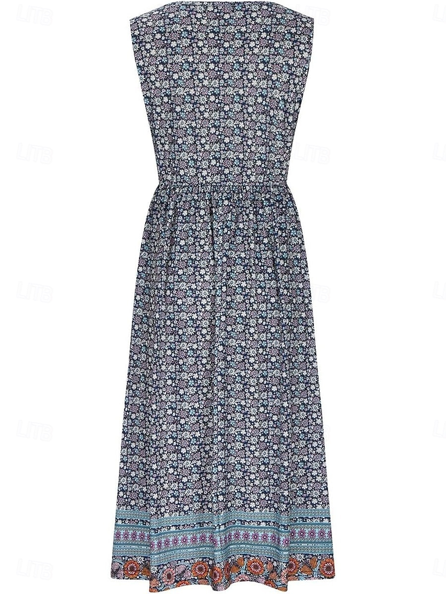 Női Midi ruha hétköznapi ruha Boho ruha Elegáns Szüret Stílusos Vakáció Napi Normál Grafika Ujjatlan Terített nyak Fekete Medence Szürke Világoskék Nyár Tavasz 2025 - $24.99 –P4