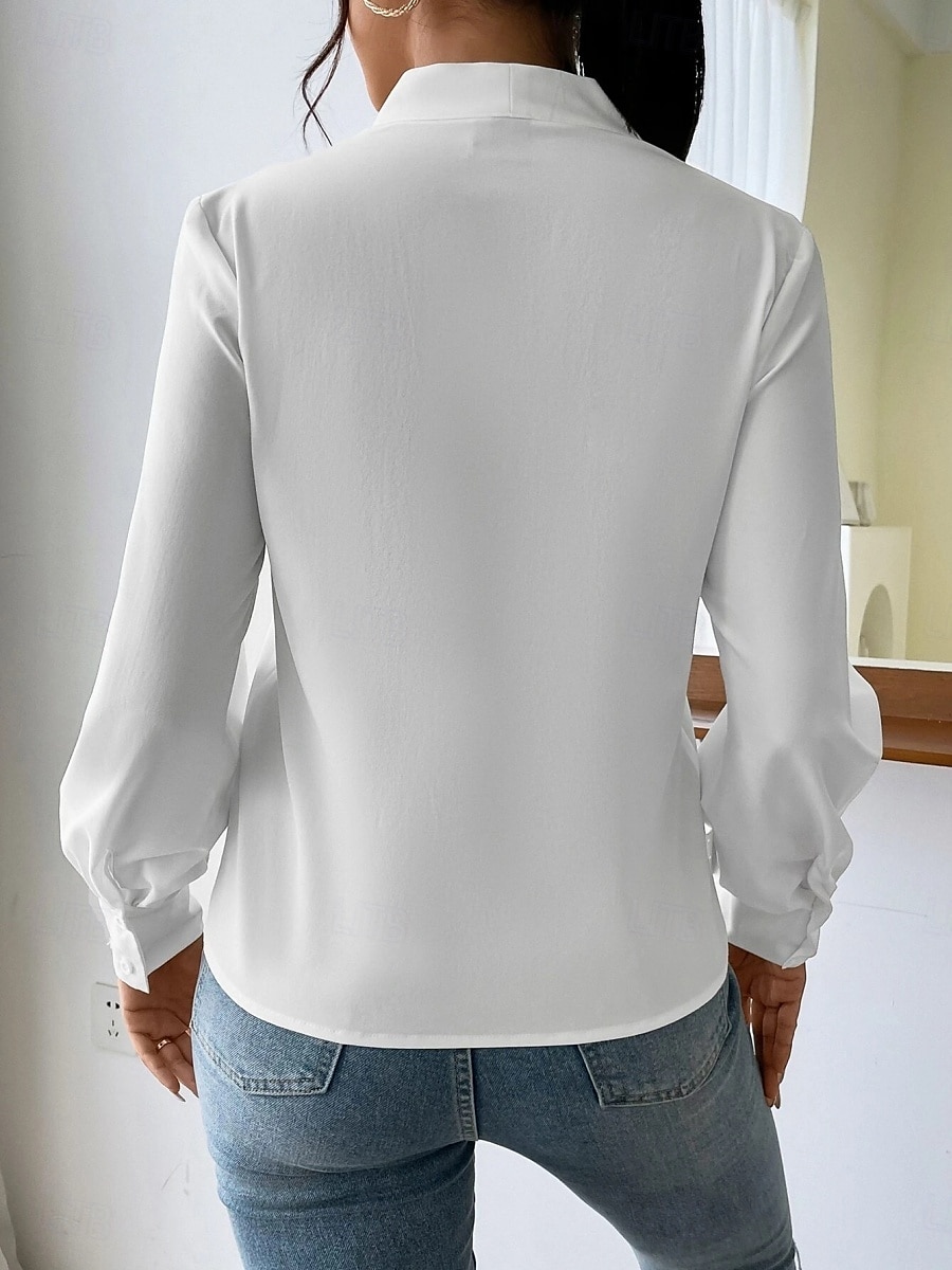 Dame Skjorte Bluse Helfarge Stilfull Fritid Langermet V-hals Vanlige topper Daglig Knapper Lomme Svart Hvit Gul Blå Grønn Sommer Vår 2025 - $31.99 –P2