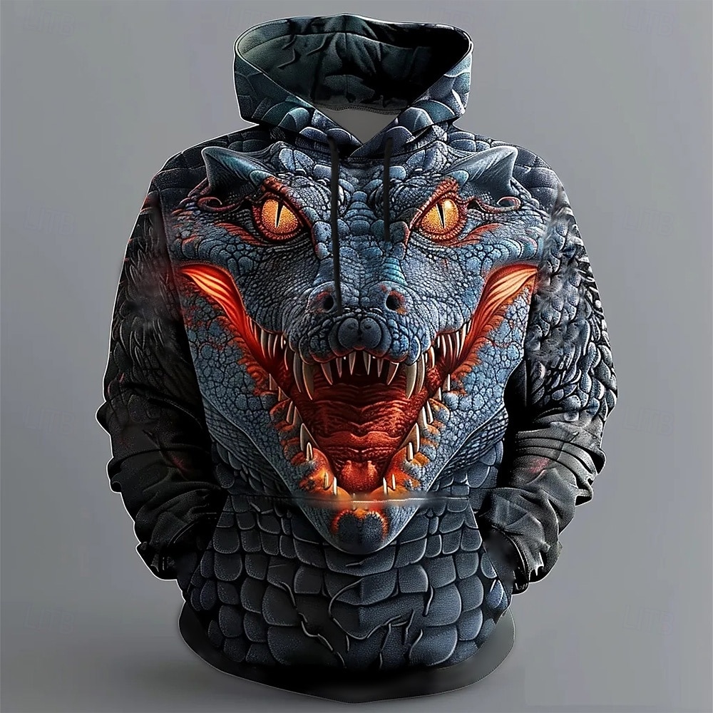 Homme Crocodile Sweats à Capuche Sweat-shirt Pardessus Sweat à capuche Col Ras du Cou Frais 3D effet Soirée Vêtement de rue Noir Cordon Automne Hiver Designer de 2025 ? $29.99 –P1