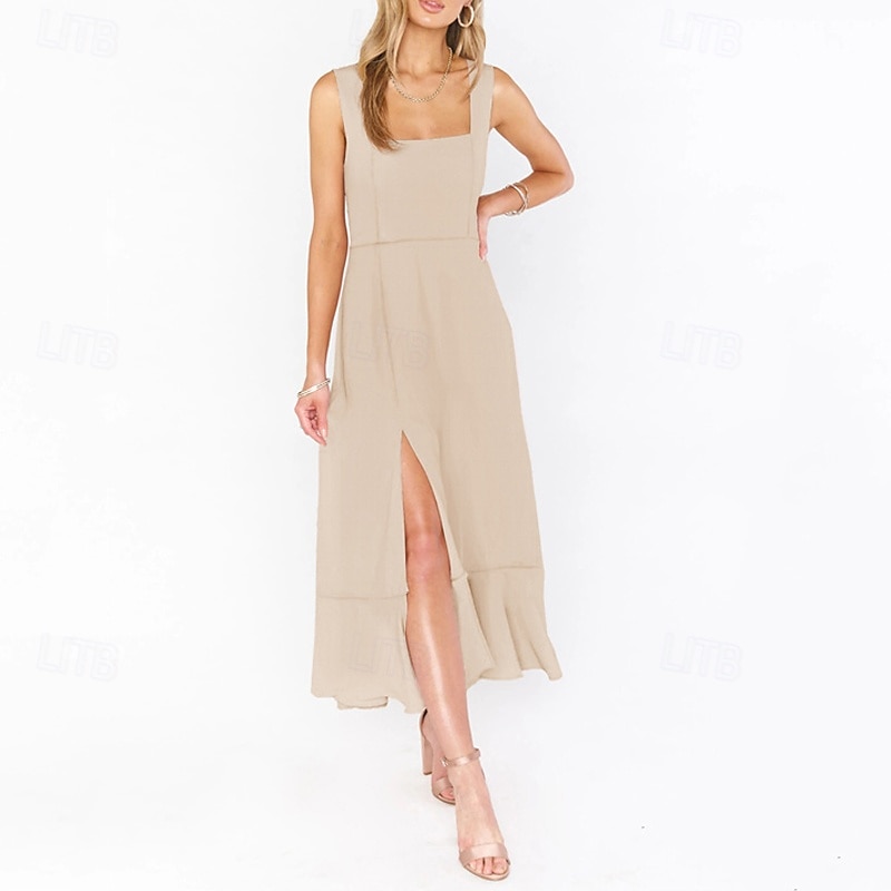 Dámské Dlouhé šaty Maxi šaty Šaty na promoci Áčkové šaty Letní šaty Cami šaty Elegantní stylové Dovolená Denní Rande Běžný Bez vzoru Bez rukávů Hranatý Černá Bílá Světle zelená Světlá růžová Léto 2025 - $36.99 –P16