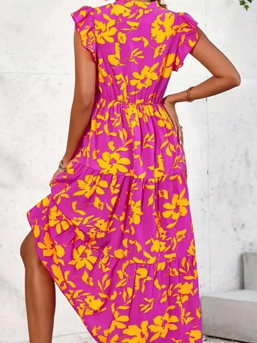 Damen Maxidress Casual kleid Schaukelkleid A Linie Kleid Tank-Top Kleid Stilvoll Brautkleider schlicht Urlaub Täglich Regular Fit Blumen Ärmellos V Ausschnitt Gelb Purpur Sommer 2025 - $32.99 –P2