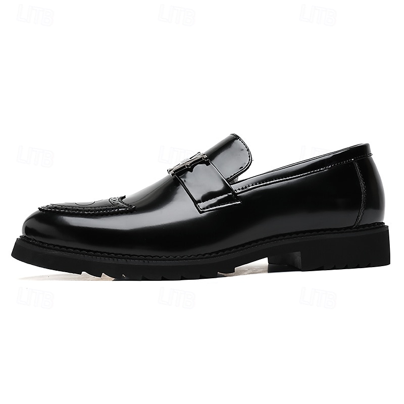 fekete és arany felbújós férfi cipők dekoratív csattal és brogue részlettel – stílusos formális cipő irodába és különleges alkalmakra 2025 - $46.99 –P9