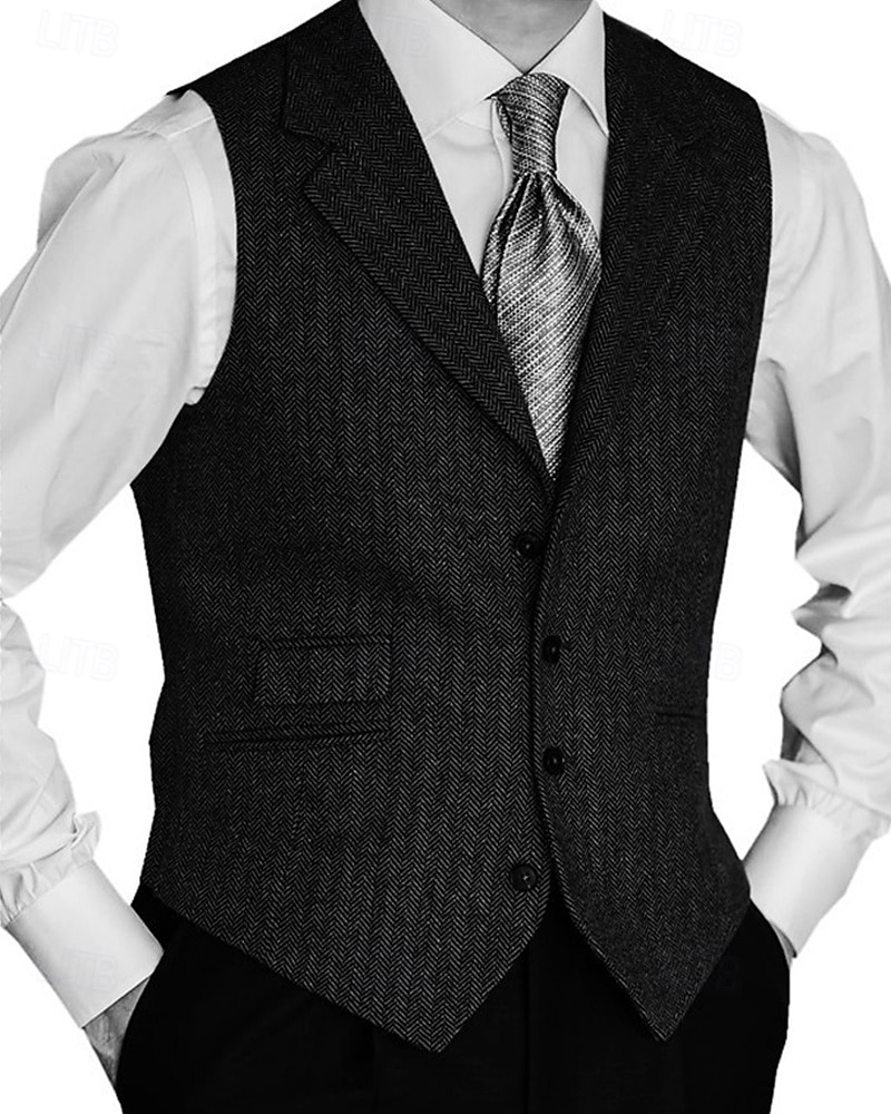 Men's Vest Gilet Vacation Business Daily Date Fashion Casual Spring & Fall Buttons Pocket Polyester Comfortable Plain Single Breasted One-button Lapel Regular Fit Black Red Burgundy Navy Blue Vest 2025 - $41.99 –P7