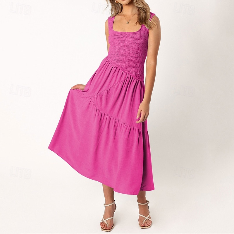 Femmes Robe Midi Robe de remise des diplômes Robe Décontractée Robe trapèze Robe d'été Élégant Occasionnel Vacances Quotidien Date Coupe régulière Uni Sans manches Col Rond Noir Blanche Vert Claire de 2025 ? $29.99 –P13