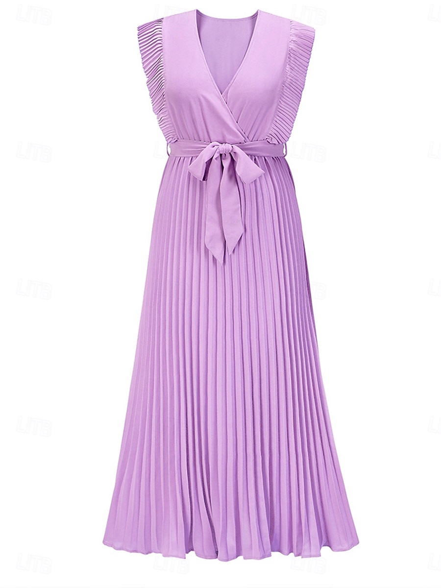Women's Maxi Dress Cocktail Dress Wedding Guest Dress Chiffon Dress Stylish Basic Casual Daily Vacation Regular Fit Plain Sleeveless V Neck White Purple Summer 2026 - zł132.99 –P4