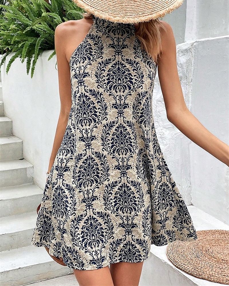 Damen Minikleid Casual kleid Sommerkleid Boho-Kleid Elegant Hawaiianisch Stilvoll Urlaub Täglich Verabredung Regular Fit Blumen Ärmellos Halfterhals Khaki Sommer 2025 - $23.99 –P6
