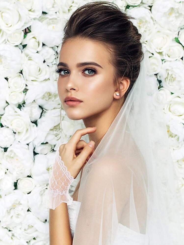 Guantes de novia elegantes de encaje blanco: guantes de novia sin dedos con lazo y detalles florales, perfectos para bodas y ocasiones especiales. 2025 - $7.99 –P2