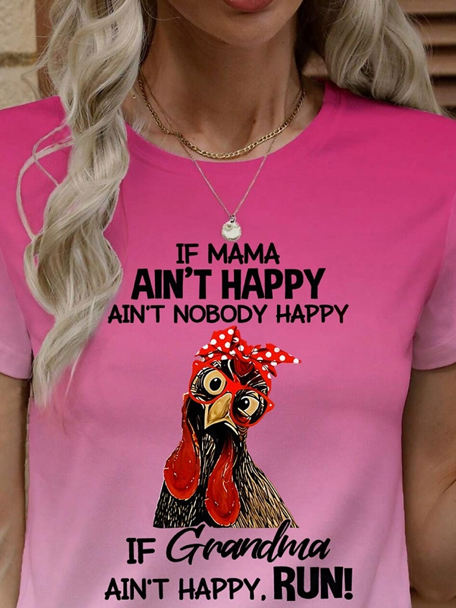 Femme T shirt A Ombre Coq Lettre Décontractées Manche Courte Col Rond Hauts réguliers du quotidien Imprimer Rose Claire Eté de 2025 ? $19.99 –P3