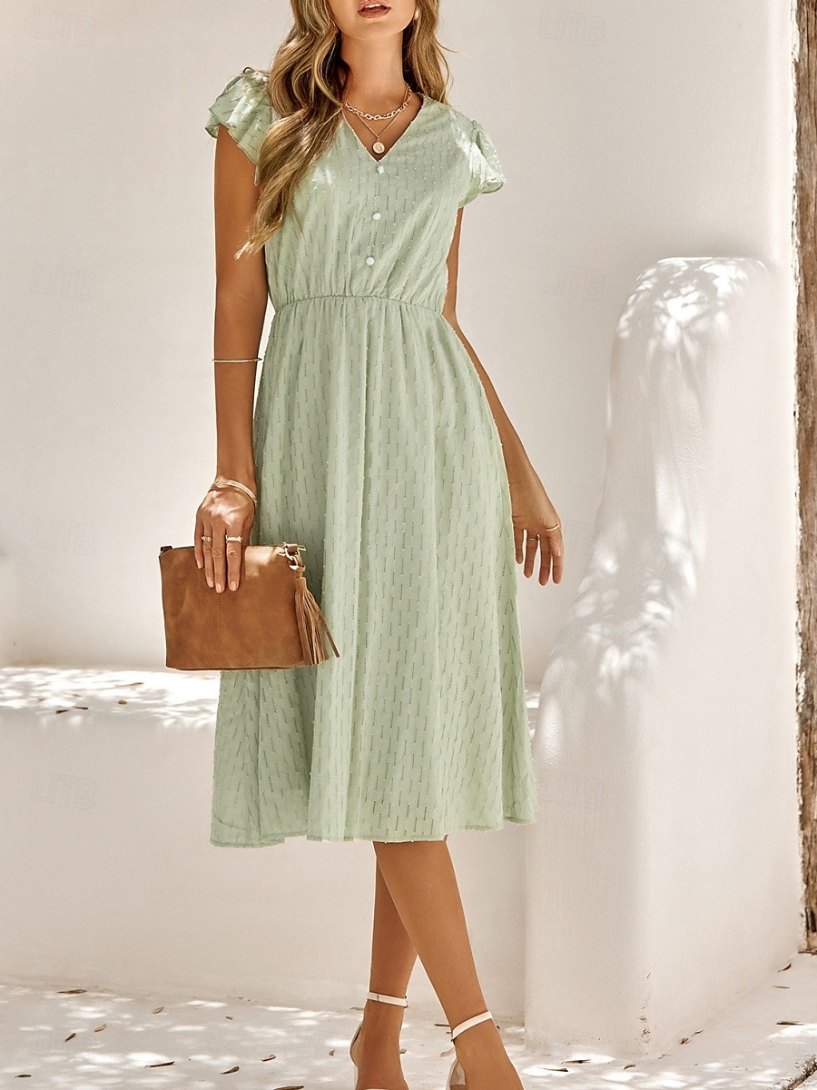 Per donna Vestito longuette Vestito bianco Abito casual Abito linea A Moda Essenziale Informale Da mare Giornaliero Standard Liscio Senza maniche A V Bianco Verde Estate Primavera del 2025 a $42.99 –P7