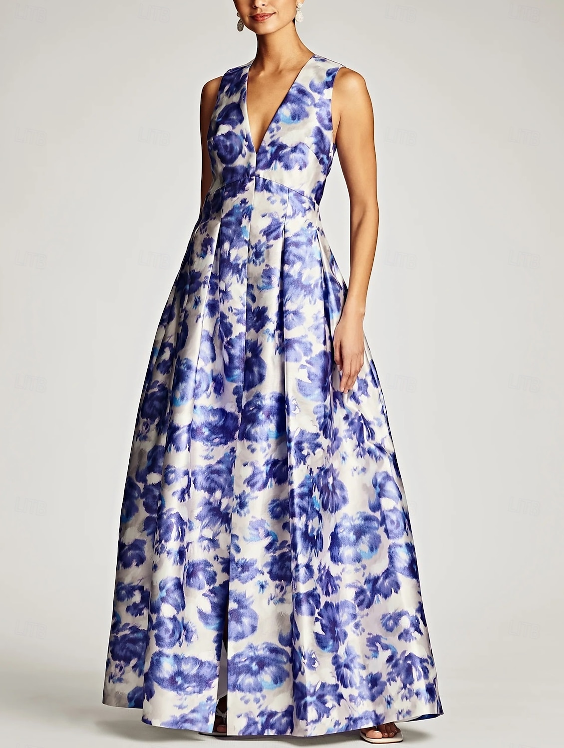 A-linjig Aftonklänning Hög Slits Klänning Strand Bröllop Formell Bröllop Gäst Golvlängd Ärmlös V-hals Ficka Satin med Blommönster Slits Ficka Derby Klänning Racedag Klänning Bröllop Gäst Klänning 2025 2025 - $144.99 –P9
